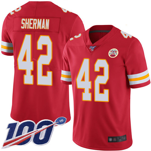 Men Kansas City Chiefs #42 Sherman Anthony Red Team Color Vapor Untouchable Limited Player 100th Season Nike NFL Jersey